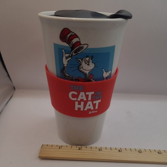 Dr Seuss 2022 The Cat in the Hat Ceramic Tumbler, Lid and insulated holder - Picture 1 of 5